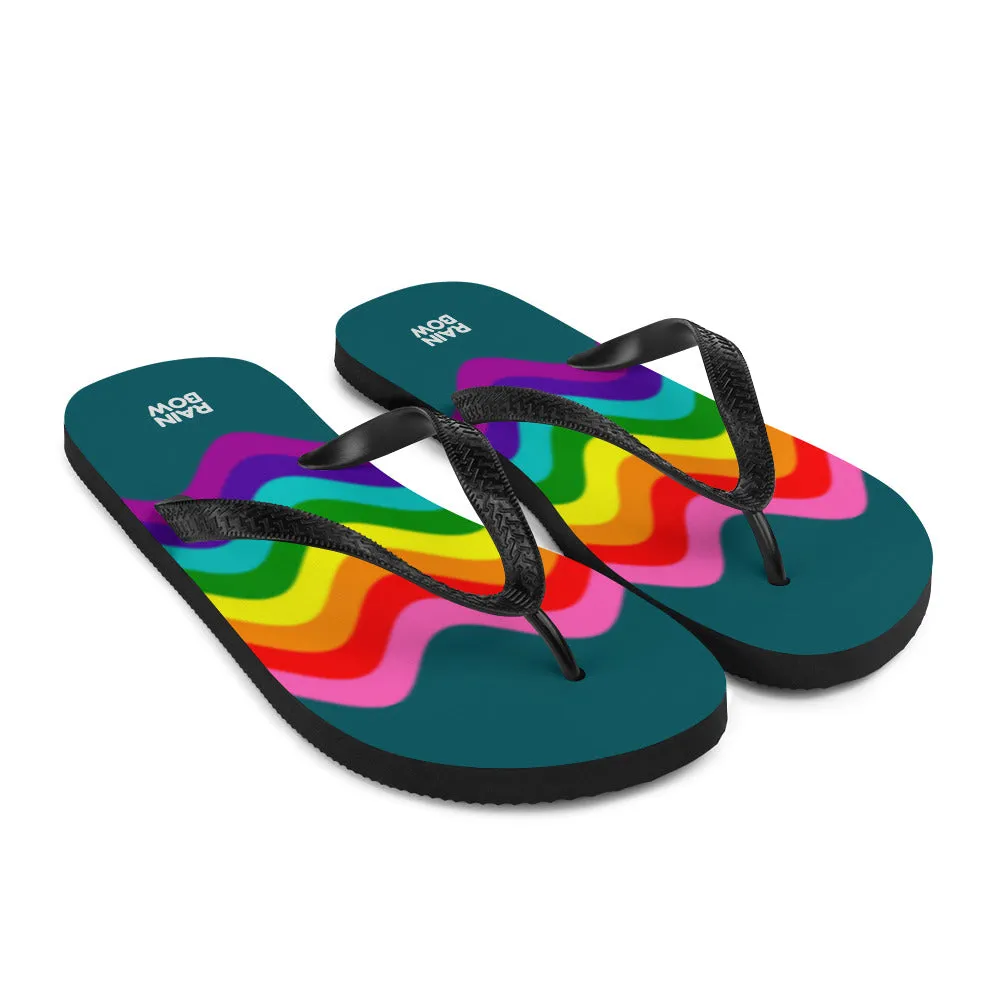 Wavy Original Pride Flag On Blue Flip-Flops