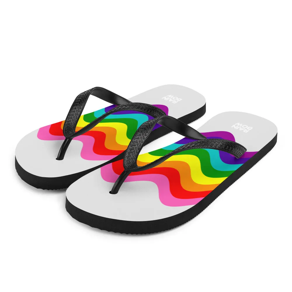 Wavy Original Rainbow Pride Flag Grey Flip-Flops