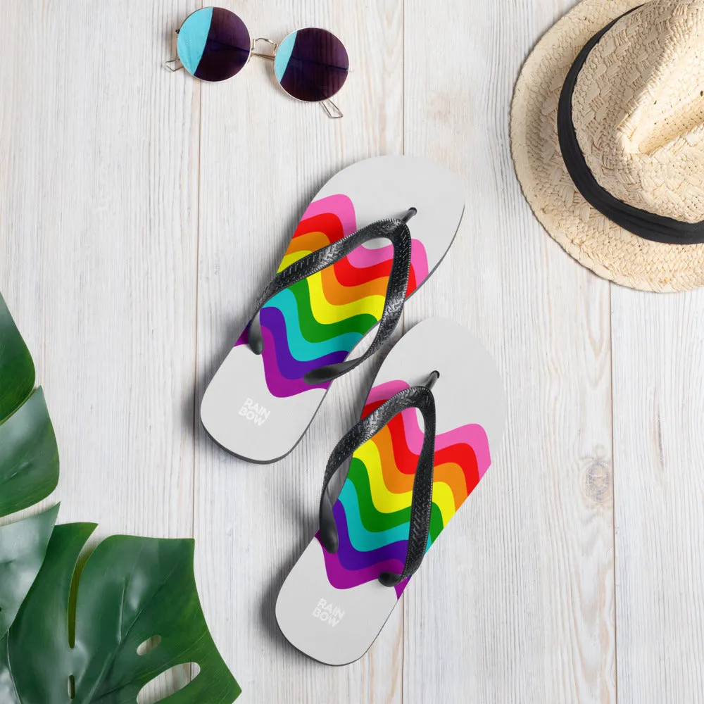 Wavy Original Rainbow Pride Flag Grey Flip-Flops