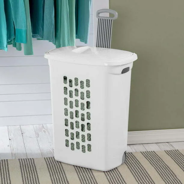 Wheeled Laundry Hamper Plastic, White, Set of 2