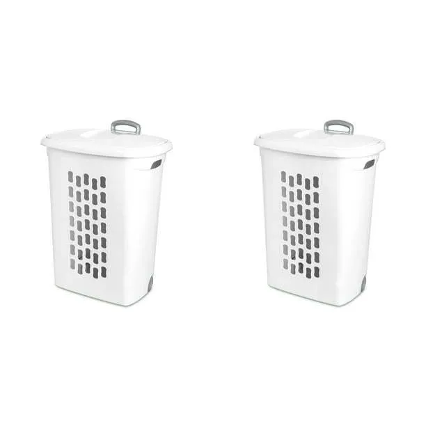 Wheeled Laundry Hamper Plastic, White, Set of 2