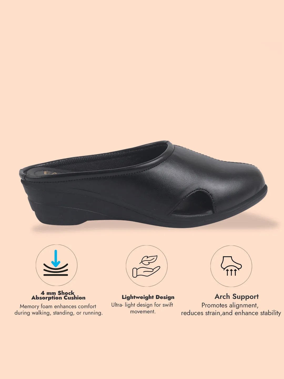 Women Black Back Open Flatform Formal Slip On Mules Clogs Outings|All Day Comfort|Office Shoes