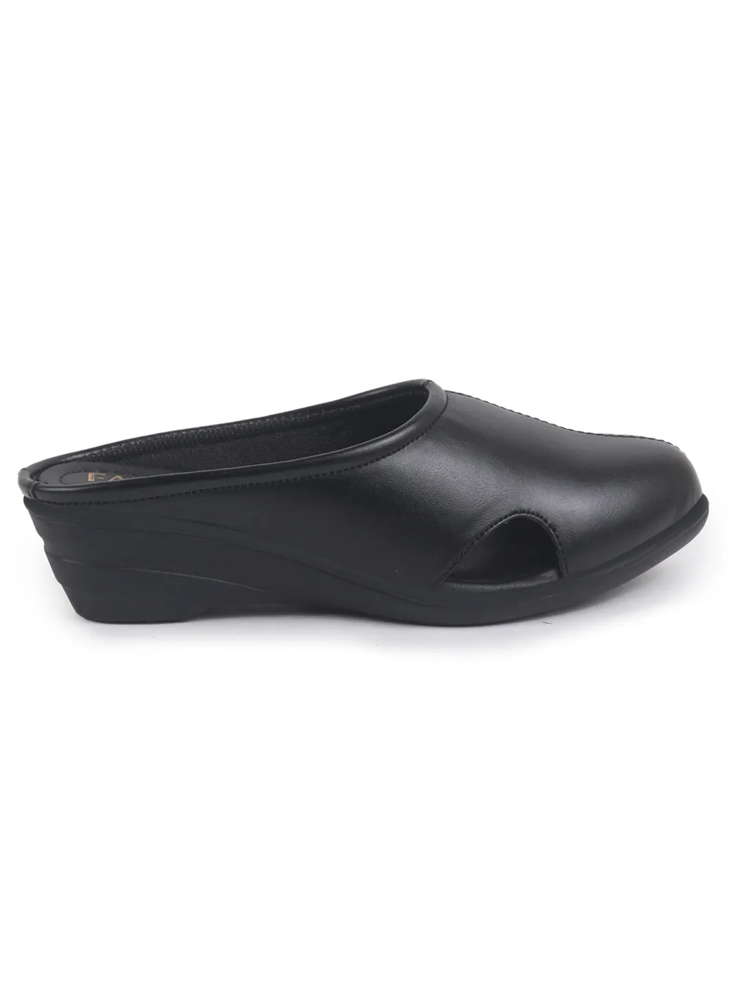 Women Black Back Open Flatform Formal Slip On Mules Clogs Outings|All Day Comfort|Office Shoes