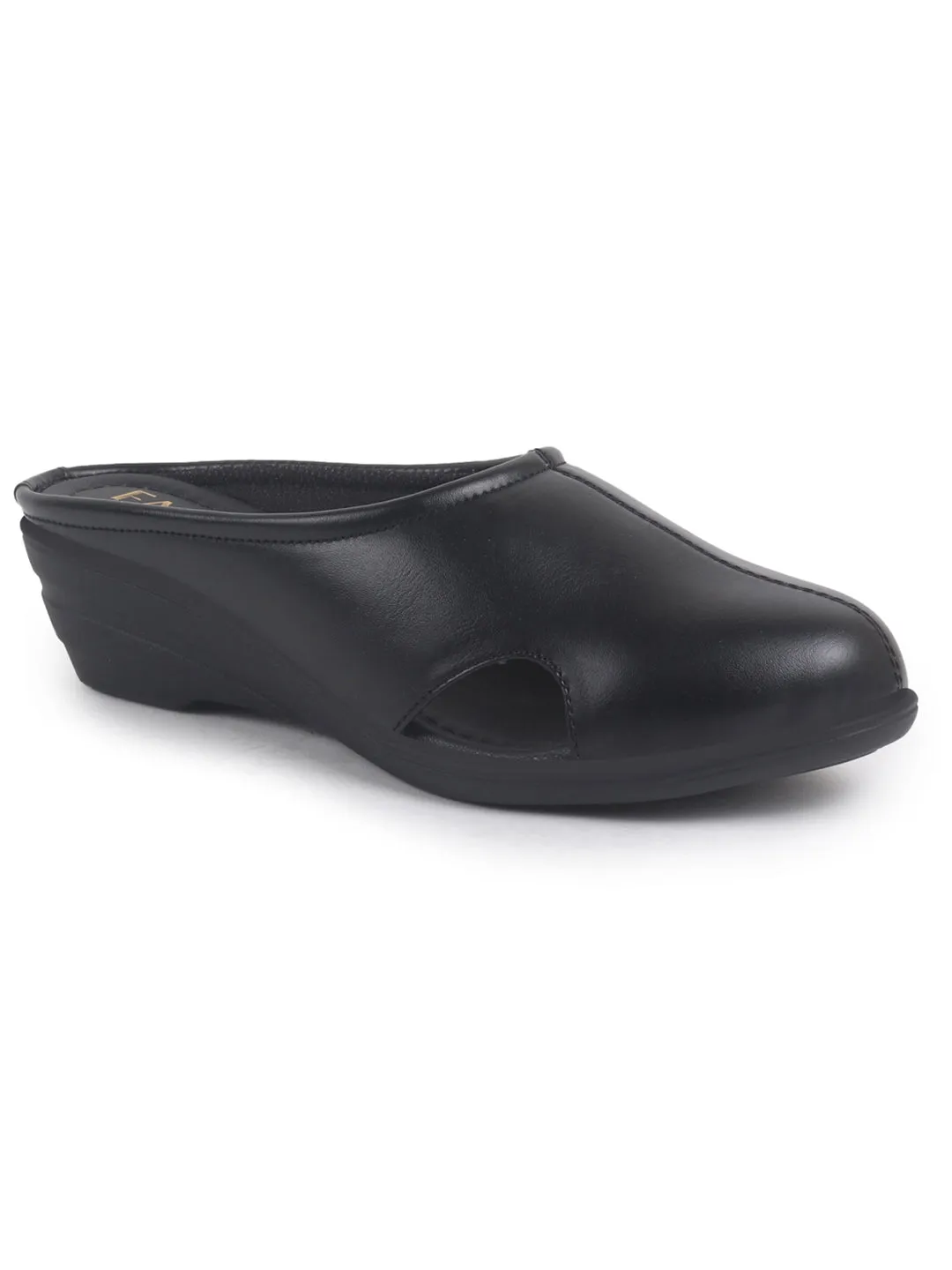 Women Black Back Open Flatform Formal Slip On Mules Clogs Outings|All Day Comfort|Office Shoes