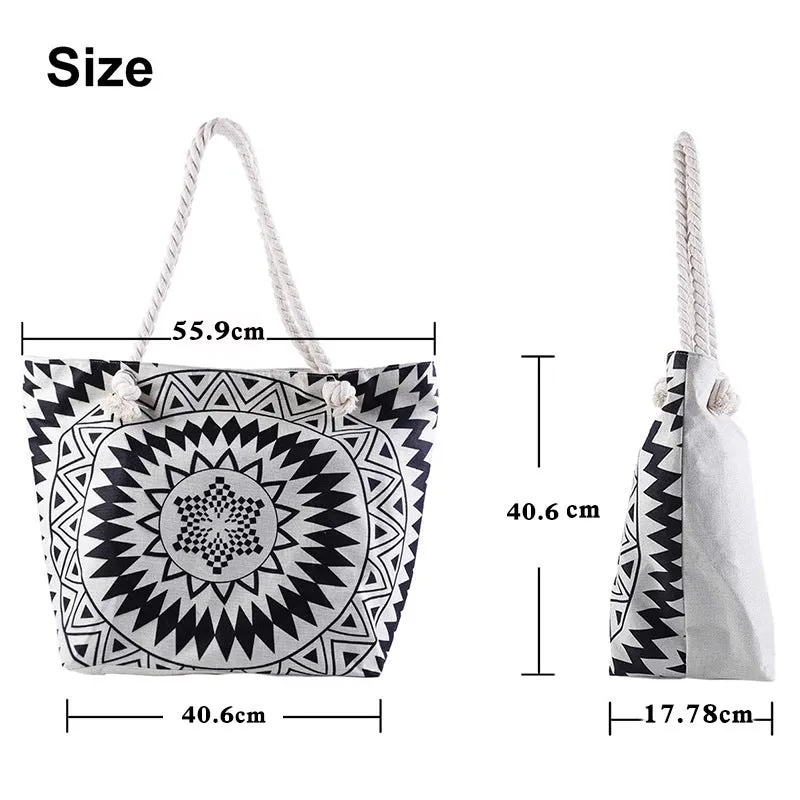 Women Bohemian Digital Print Large Capacity Waterproof Canvas Beach Bag