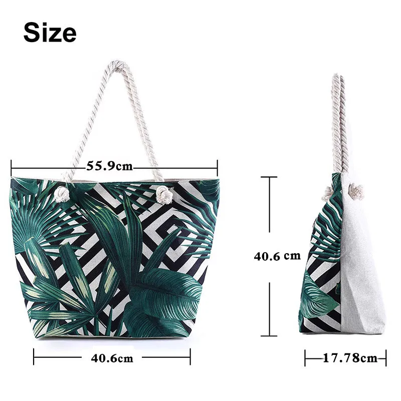 Women Bohemian Digital Print Large Capacity Waterproof Canvas Beach Bag