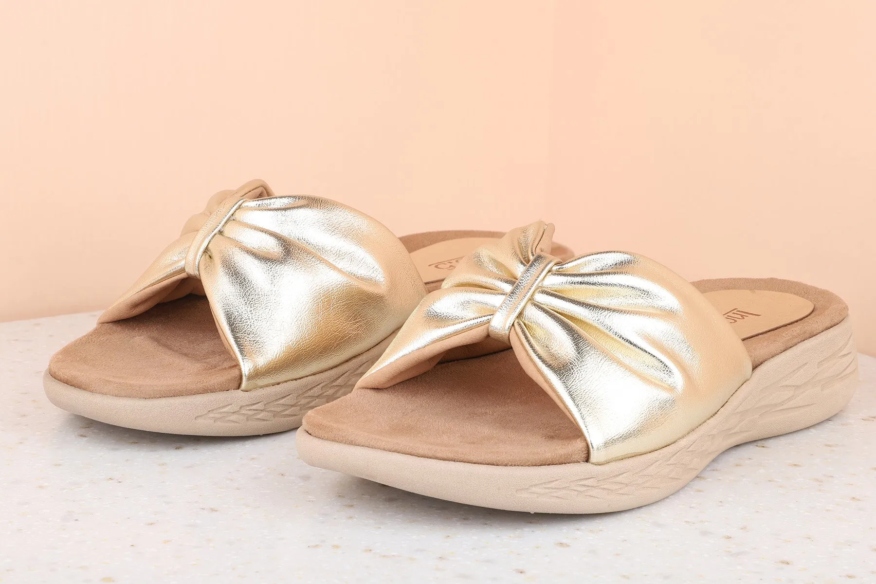 Women Gold Embelished Wedge Sandals