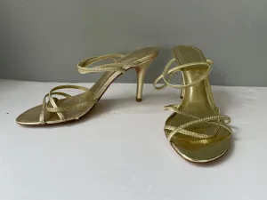 Womens Aldo Gold  Slip On Sandal High Heel Straps Size 7M Sexy