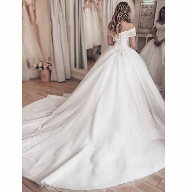 Women's Beaded Wedding Dresses for Bride Off The Shoulder Bridal Gowns