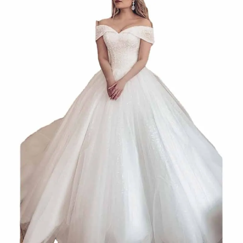 Women's Beaded Wedding Dresses for Bride Off The Shoulder Bridal Gowns