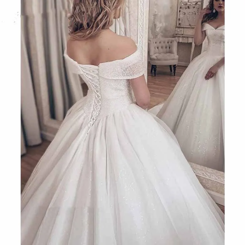 Women's Beaded Wedding Dresses for Bride Off The Shoulder Bridal Gowns