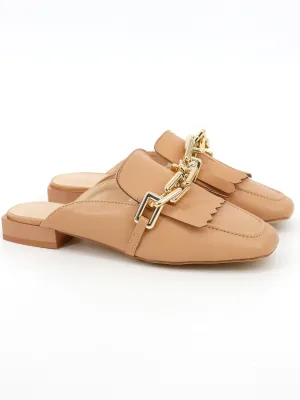 Women's Chain Detail Slip On Shoes,Camel