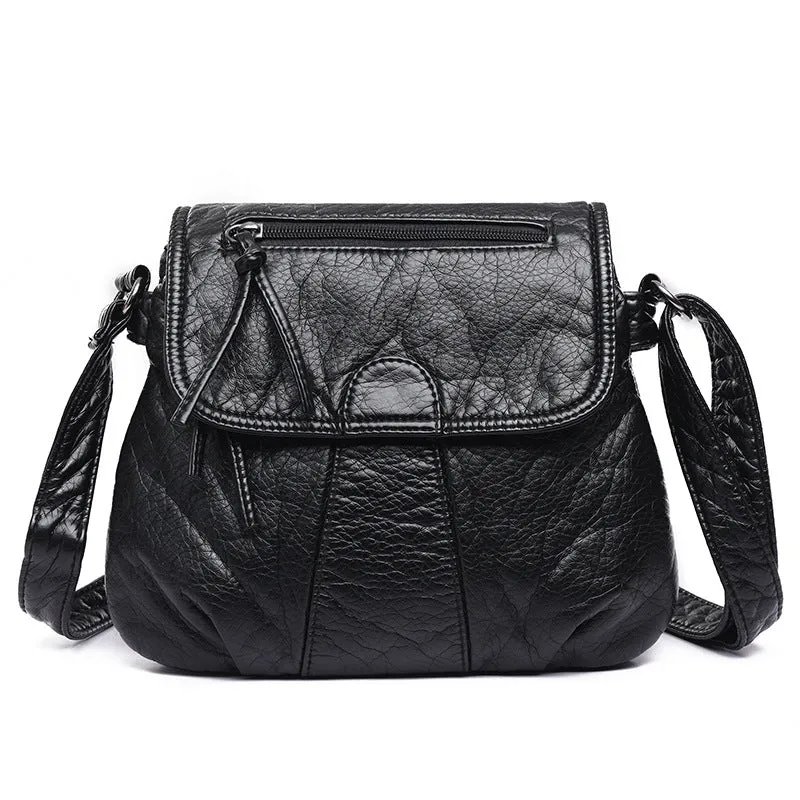 Womens One-shoulder Soft Leather Double Layer Crossbody Bag