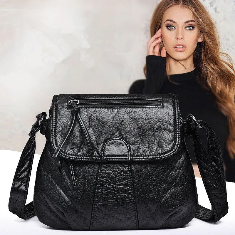 Womens One-shoulder Soft Leather Double Layer Crossbody Bag