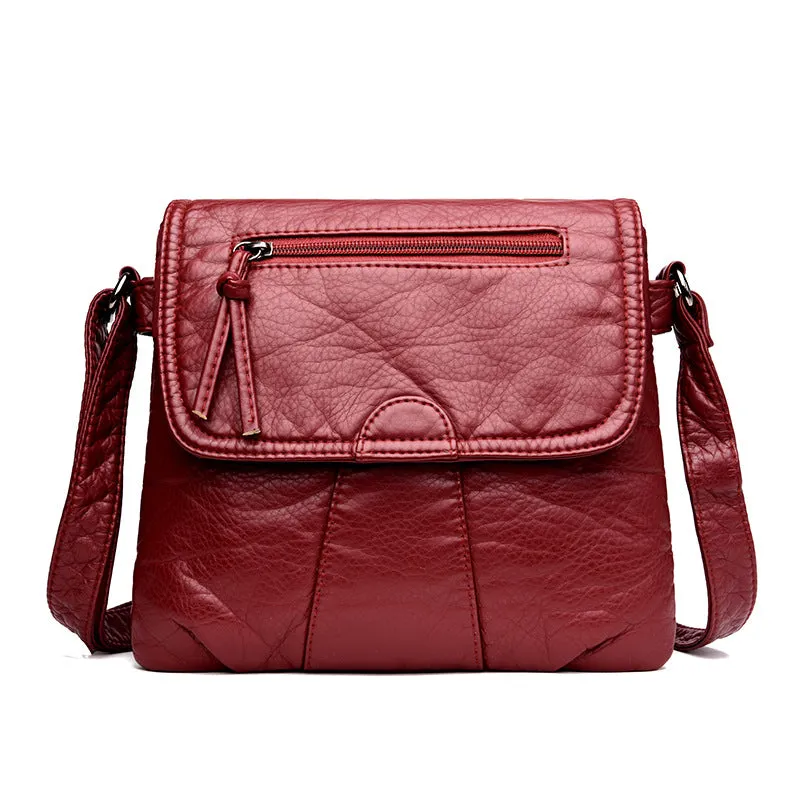 Womens One-shoulder Soft Leather Double Layer Crossbody Bag