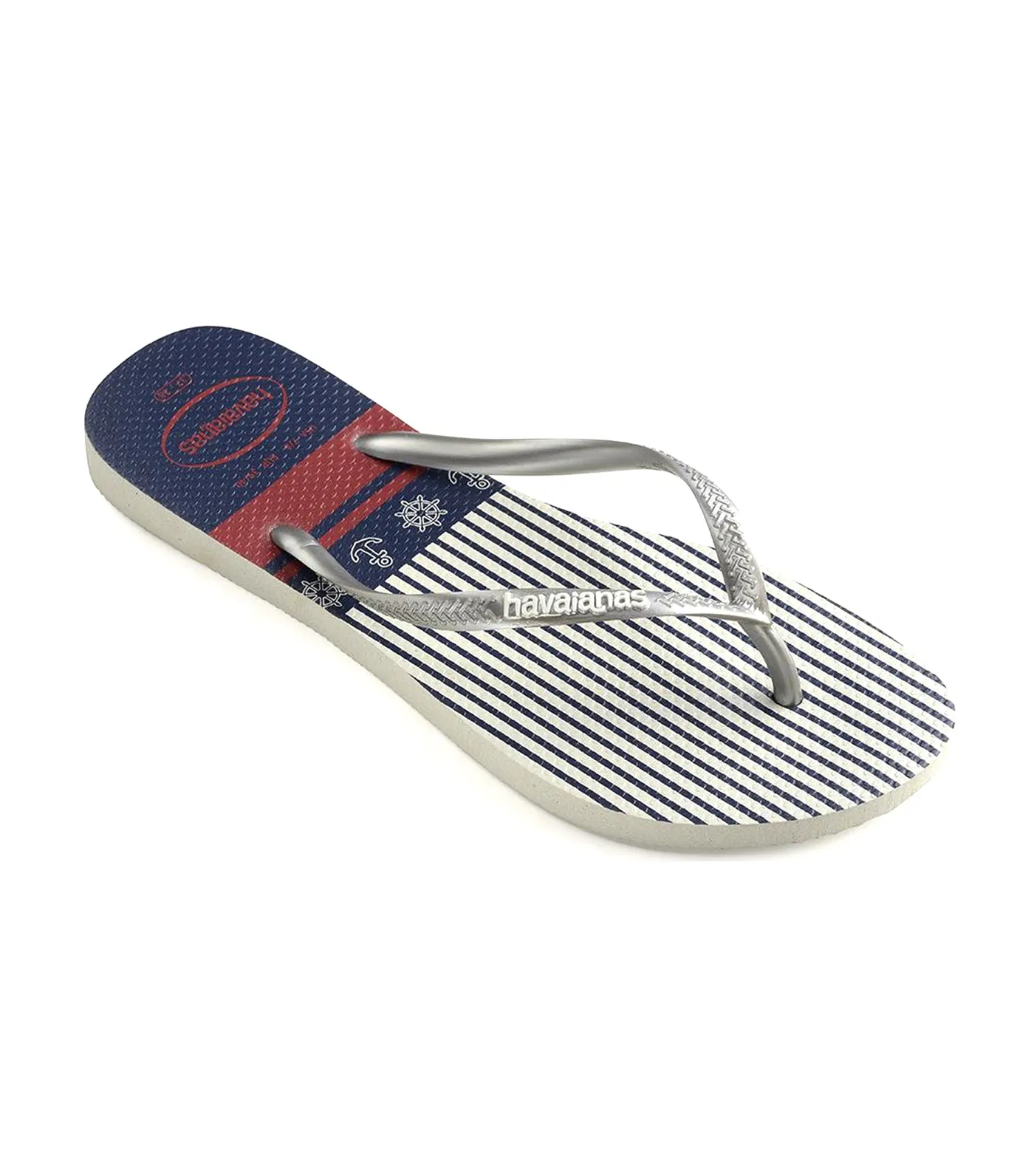 Women's Slim Nautical Flip Flops White/Silver